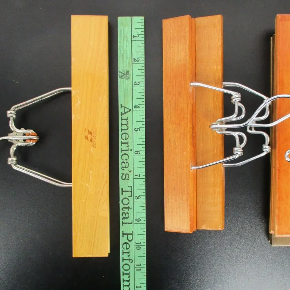 Vintage Lot Of 5 Wooden Clamp Clothes Hangers Pants Skirts 10